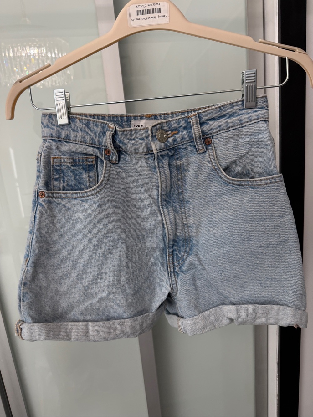 Light Blue Denim Roll-Cuff Mom Shorts